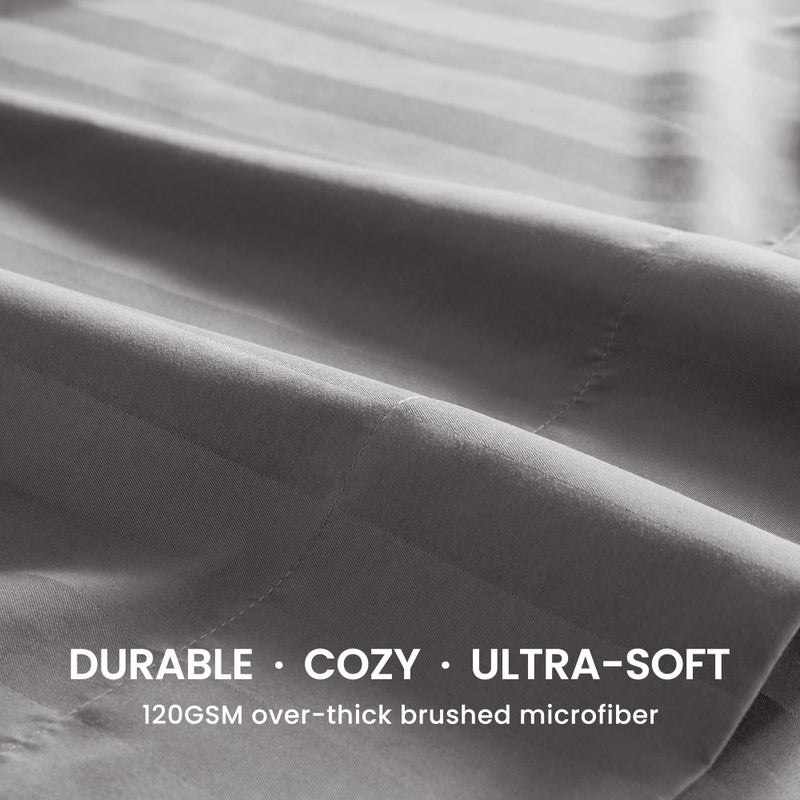 SLEEP ZONE Striped Cooling Queen Sheets Set - Fitted Flat Sheet & Pillowcase Sets 4 Piece - Super Soft Stripe Bed Sheet, Easy Care, Deep Pocket (Gull Grey, Queen) - Image 4